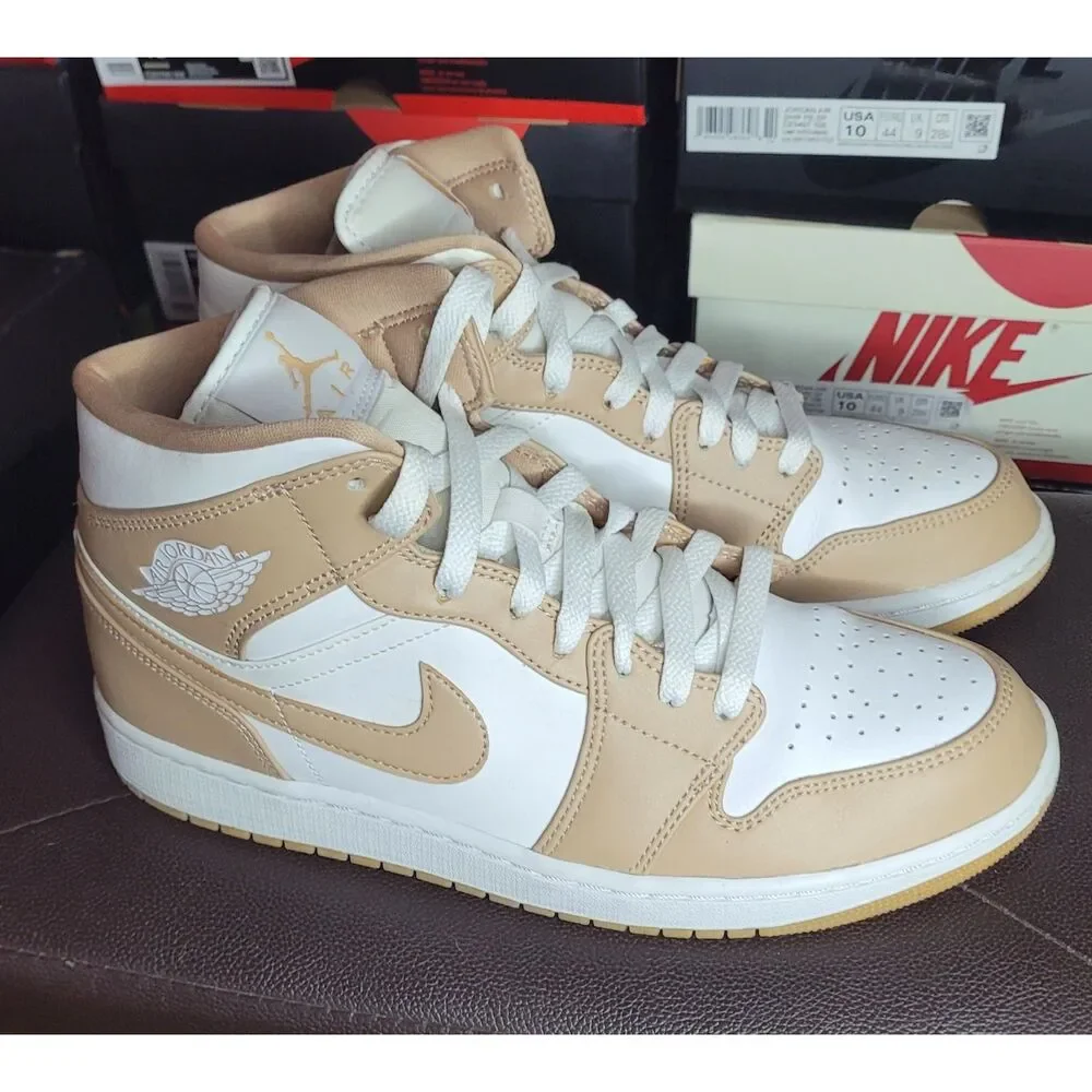 Air Jordan 1 Mid Tan Gum Hemp White 554724-271 Men's Size 10 w/ Box